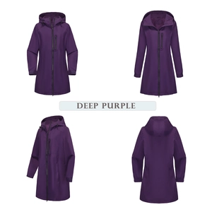 Detailansicht der dunkelvioletten Outdoor-Kapuzenjacke mit Reißverschluss und Bündchen