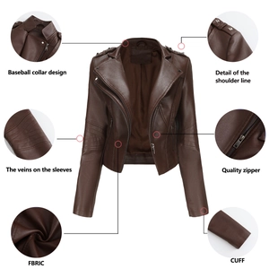 Detail view of a slim-fit faux leather jacket featuring silver zippers and shoulder studs