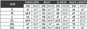 Detailed size chart for women's hooded windbreaker featuring measurements from S to 3XL