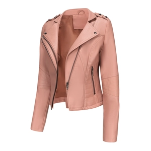 Detail view of quilted patterns and metal zippers on a slim-fit faux leather jacket