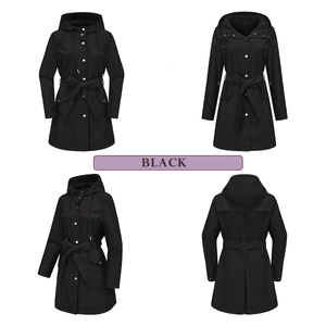 Detail view of black hooded waterproof windbreaker showing front, side and back structure