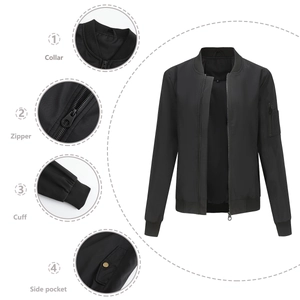 Leichte Damen Bomberjacke in Schwarz mit Rippstrickkragen und funktionaler Ärmeltasche