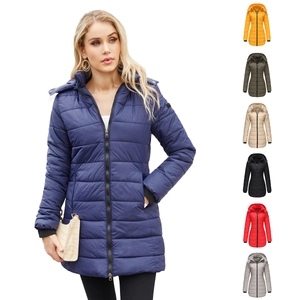 Women's water-resistant hooded parka with detachable hood shown in multiple colors