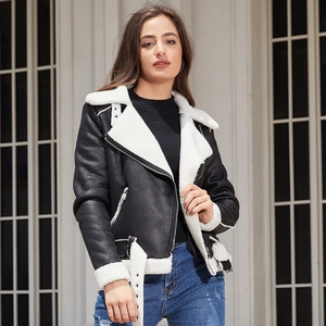 Γυναικείο Faux Suede Shearling Aviator Jacket Ζεστό Μπουφάν Biker Με Ζώνη Πέτο Γιακά Ασύμμετρο Φερμουάρ Χειμερινό Πανωφόρι