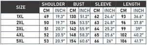 Detailed size chart for Plus Size Parka Coat with measurements in CM and INCH from 1XL to 5XL