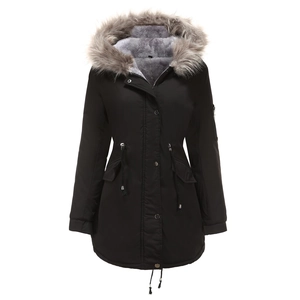 Women Plus Size Winter Parka Coat Thick Fleece Lined Faux Fur Collar Hooded Long Jacket With Drawstring Waist Warm Outwear