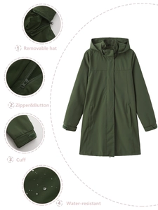 Women's Waterproof Trench Coat With Detachable Hood Long Sleeve Loose Fit Casual Outdoor Solid Color Windbreaker Jacket