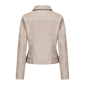 Detail view showing the back stitching and adjustable buckles of the slim fit moto jacket