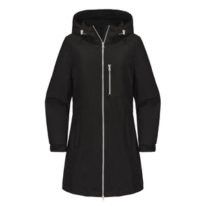 Detail der wasserabweisenden Damen-Kapuzenjacke mit silbernen Reißverschlüssen und Mattoptik