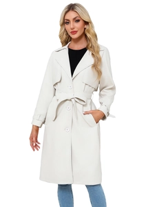 Oversized ivoren dames trenchcoat van PU-leer met klassieke revers en riem
