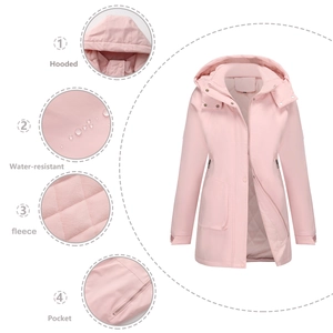 Detail showing the water-resistant pink fabric and warm diamond quilted fleece lining