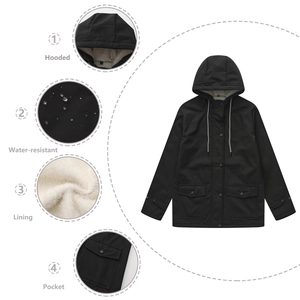 Women's Mid-Length Hooded Windbreaker Jacket Water-Resistant Fleece Lined Outdoor Coat Long Sleeve Zipper Cardigan Casual Outerwear