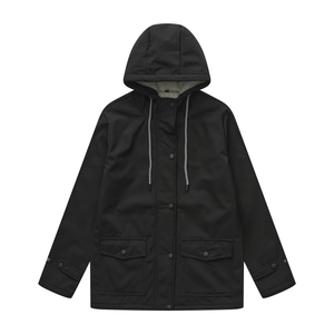 Women's black hooded windbreaker jacket with fleece lining and waterproof finish
