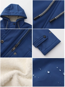 Detail of waterproof jacket featuring warm white fleece lining and metal zipper closure