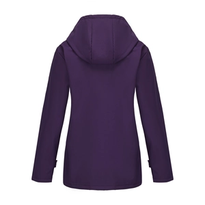 Detail of deep purple waterproof windbreaker back view with adjustable velcro cuffs