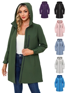 Damen Mittellange Windjacke Mit Kapuze Wasserabweisend Outdoor Langarm Casual Locker Winddicht Mantel Mit Kapuze