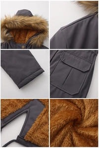 Détails de la parka d'hiver avec doublure en polaire et col en fausse fourrure