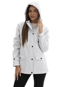 Women's Hooded Windbreaker Jacket Water Resistant Fleece Lined Mid Length Coat Casual Outdoor Long Sleeve Outwear With Pockets