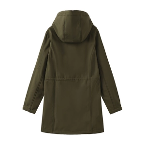 Detail view of hooded windbreaker featuring a sleeve pocket and adjustable velcro cuffs