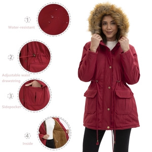 Détails du tissu résistant à l'eau et cordon de serrage sur le manteau parka d'hiver