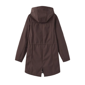 Detail view of the waterproof hooded jacket back with drawstring waist and split hem