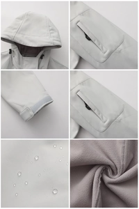 Detailing hooded windproof shell, water-repellent fabric, and warm fleece lining