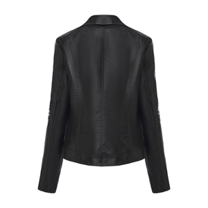 Vue arrière du blouson moto en similicuir noir avec coutures structurelles détaillées