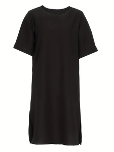 Robe longue ample noire en coton à manches courtes avec fentes latérales hautes