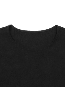 Robe d'été ample en coton et lin pour femmes avec un col rond classique en noir uni