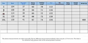 Detailed size chart for long sleeve plaid jacket including bust and length measurements