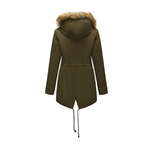 Vue arrière de la parka à capuche fourrure avec taille ajustable et ourlet