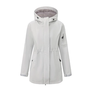 Detail of dark grey hooded jacket showing water-repellent shell and warm fleece lining
