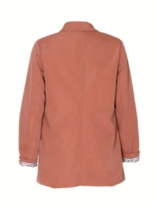 Terracotta casual blazer for women featuring leopard print lining on folded cuffs, back view