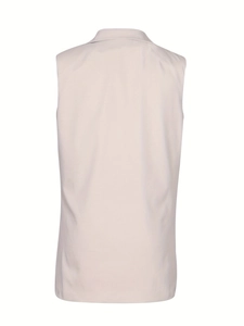 Back view of a casual light pink sleeveless suit vest for women with a sleek design