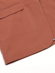 Terracotta casual blazer for women with refined pocket details and leopard print lining