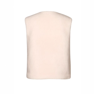 Vue arrière du gilet en peluche beige clair avec texture douce et col montant haut