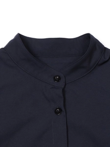 Women's loose casual navy blue long sleeve jacket with stylish stand collar and buttons