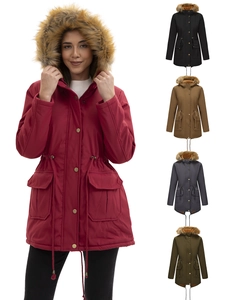 Parka à Capuche Mi-longue pour Femmes Manteau d'Hiver Avec Col en Fausse Fourrure Doublé Velours Veste Imperméable