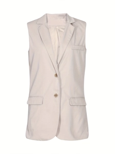 Women's casual beige suit vest with notched lapel and double-button closure in slim fit