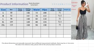 Size chart for wide leg striped jumpsuit S2025601 with S-2XL measurements in CM