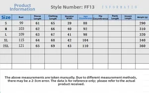 Guide des tailles pour cardigan zippé femme, mesures détaillées du S au 2XL en centimètres