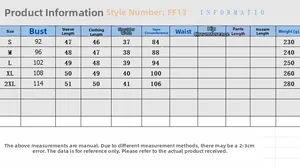 Size chart for women's crewneck long sleeve jacket with detailed measurements for S to 2XL