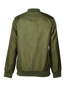 Vue arrière du blouson bomber vert olive avec fini satiné et poignets en maille côtelée