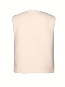 Vue arrière d'un gilet en fausse fourrure crème pour femme avec une texture peluche douce