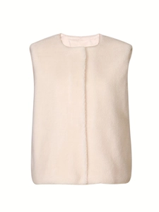 Gilet sans manches chic en simili-fourrure sherpa beige avec doublure intérieure lisse