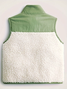 Gilet patchwork vert et blanc pour femme en polaire douce avec un col montant chic