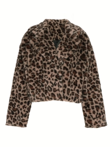 Faux fur leopard print jacket for women featuring a stylish lapel and short loose fit