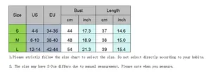 Guide des tailles pour débardeur en jean avec mesures de poitrine et longueur en cm