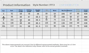Detailed size chart for two-piece contrast leisure set including bust and waist measurements