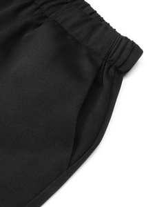 Black high-waisted casual trousers with elastic waistband and side pockets details